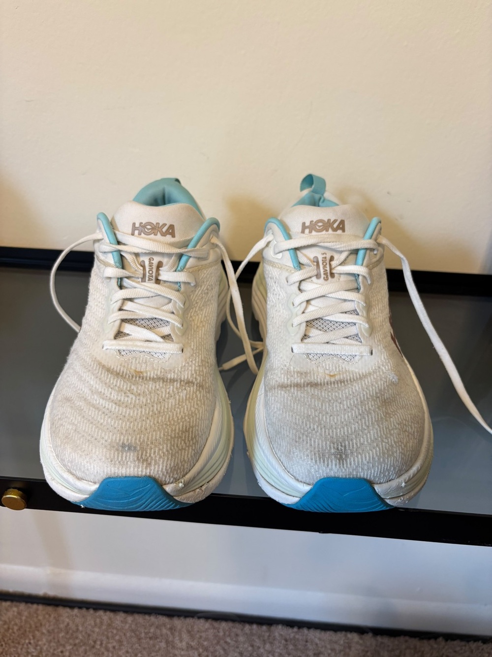 Hoka Women's White and Light Blue Athletic Running Shoes